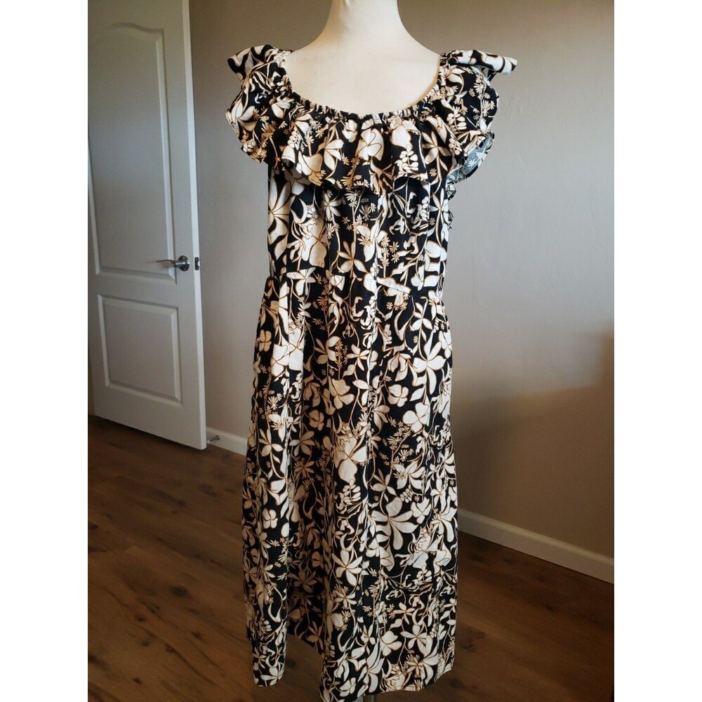 Ava & Viv Midi Dress Womens Plus Sz. 1X Tropical Floral Ruffled Linen Blend